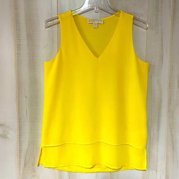 MICHAEL Michael Kors Tops - Michael Kors Yellow Double Layer Front V Neck Hi Low Tank Top Sz S
